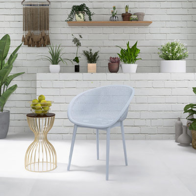 Modern All-Weather PP Plastic Armchair With Mesh Hollow-Out, Indoor/Outdoor (Set of 2)