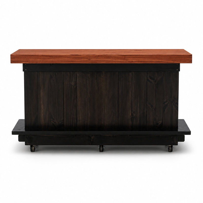 7 Ft Straight Bartender Station Bar With 2 Shelves, Full Footrest, Stained Wood Finish