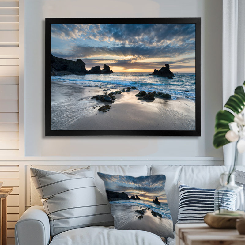 Magnifique baie de Porthcothan - imprimé bord de mer, H 16 po x l 32 po, Impression encadrée, Noir
