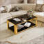 Table basse Modern Mirror, rectangulaire, métal asymétrique, finition dorée et tablette inférieure-107126244