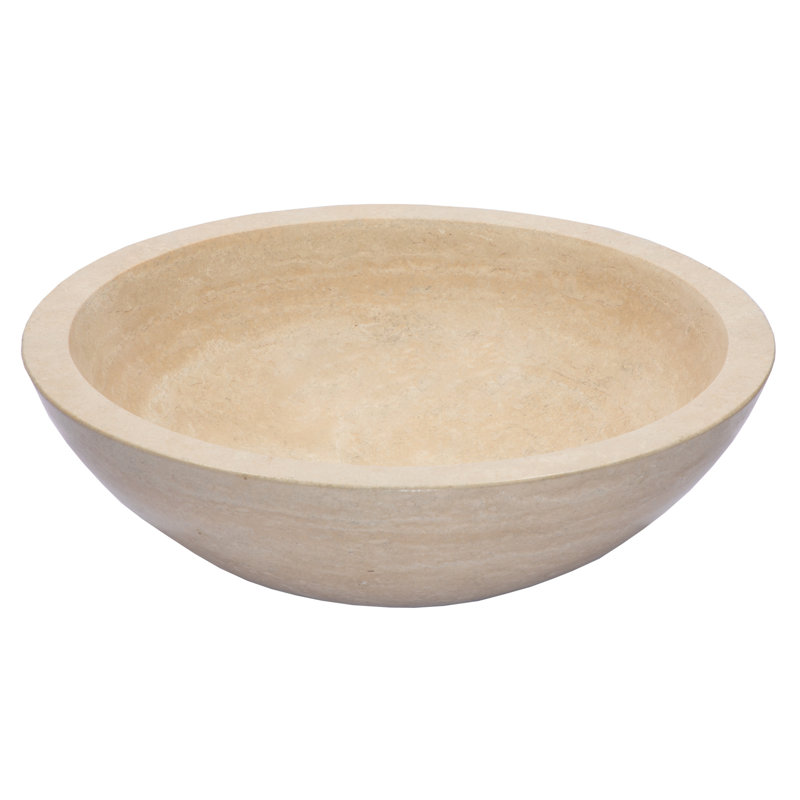 Beige Travertine Stone Circular Bathroom Sink, 16.5"