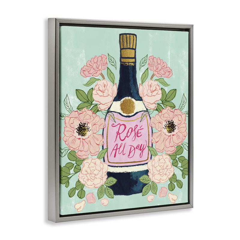  «Rose All Day Champagne», art mural encadré flottant par Joy Ting, H 31 po x l 25 po, Cadre flottant gris lustré