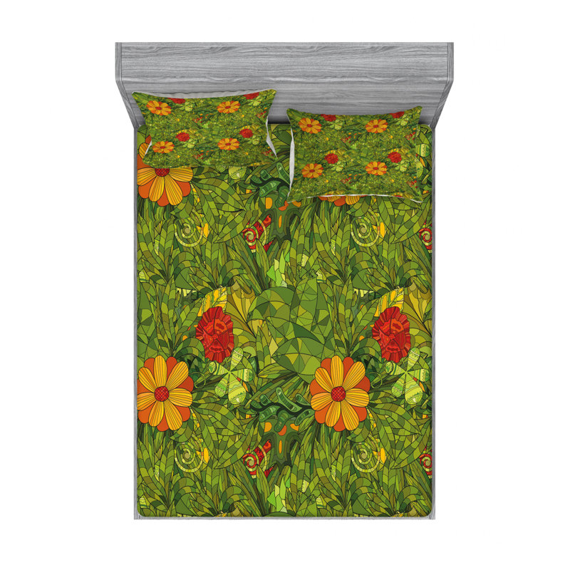 Microfiber Floral Sheet Set, Full/Double Sheet Set with Fitted Sheet