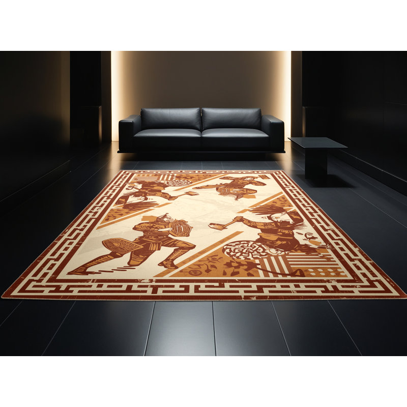 Machine Washable Medford Viking Athletic Contest Modern Rustic Vintage Look Rug in Beige – Beige Binding, 4x6