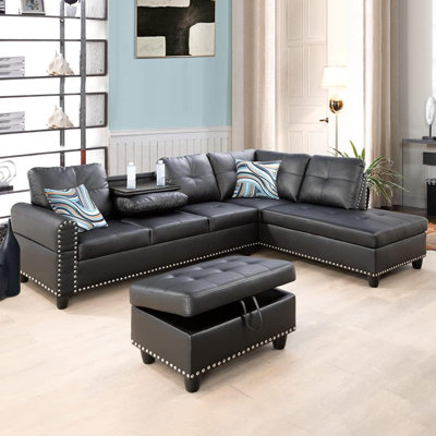 3-piece Synthetic Leather Sectional Sofa