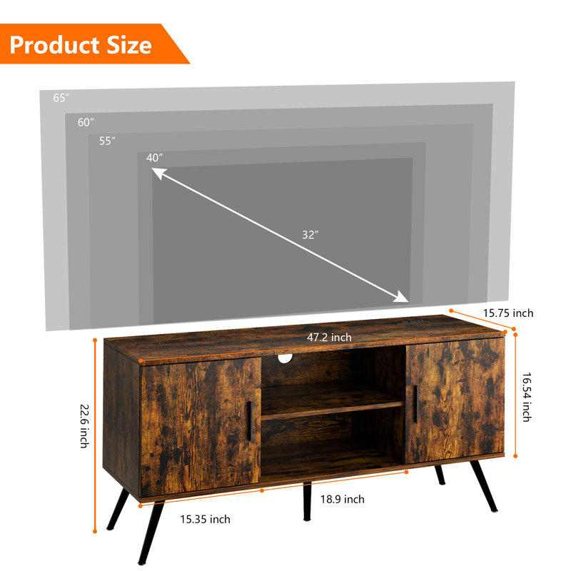 Caelum LED TV Stand Media Entertainment Centre Table With  Adjustable Shelf  And 2 Cabinets, Brown Wood