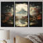 Pagodes en argent, paysage de montagne, ensemble de décorations murales-2145509726-2145509725