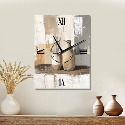 Céramique moderne II - Horloge murale en métal Japandi, imprimée sur métal
