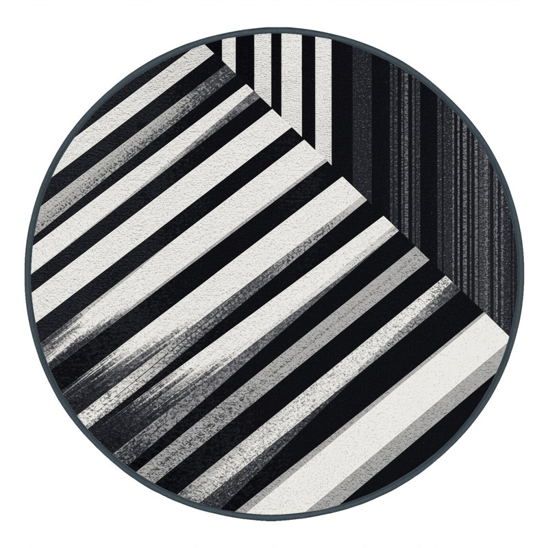 Tapis moelleux à rayures douces et douillettes classiques gris Cozine, 4' Round