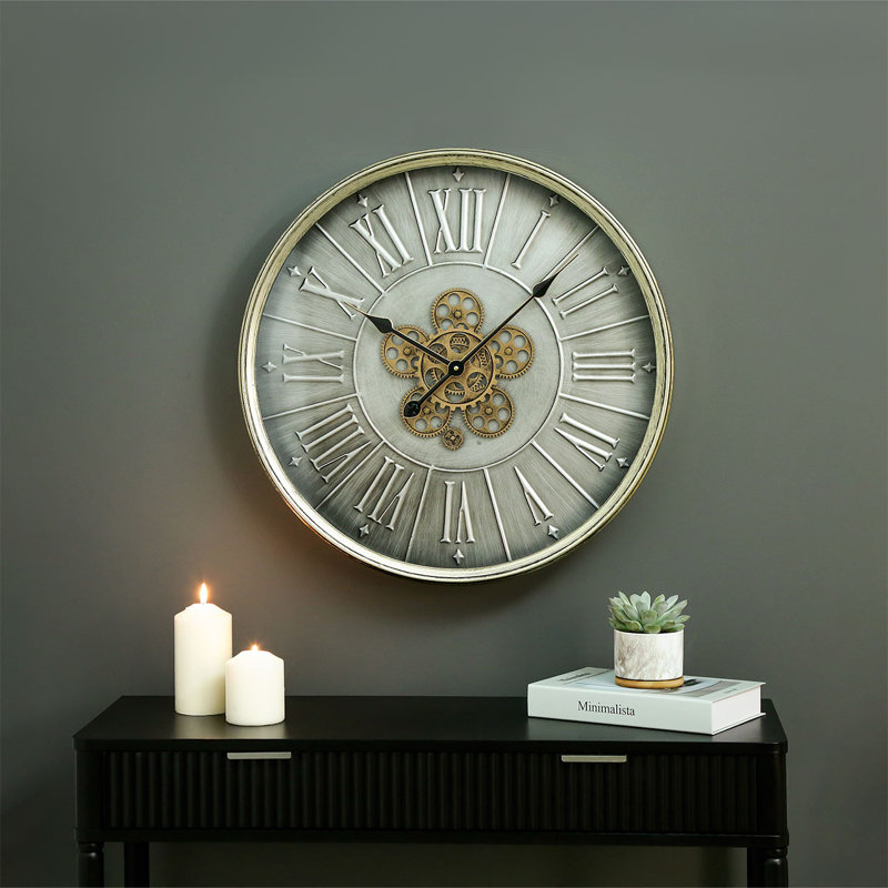 Cottrill Metal Gear Wall Clock for Living Room, Roman Number Modern Clock For Bedroom
