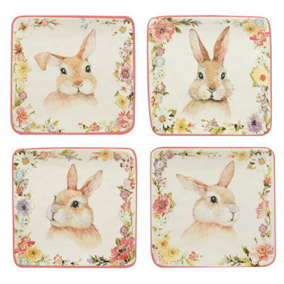 Certified International Easter Garden Set Of 4 Canape Plate 4 Asst.