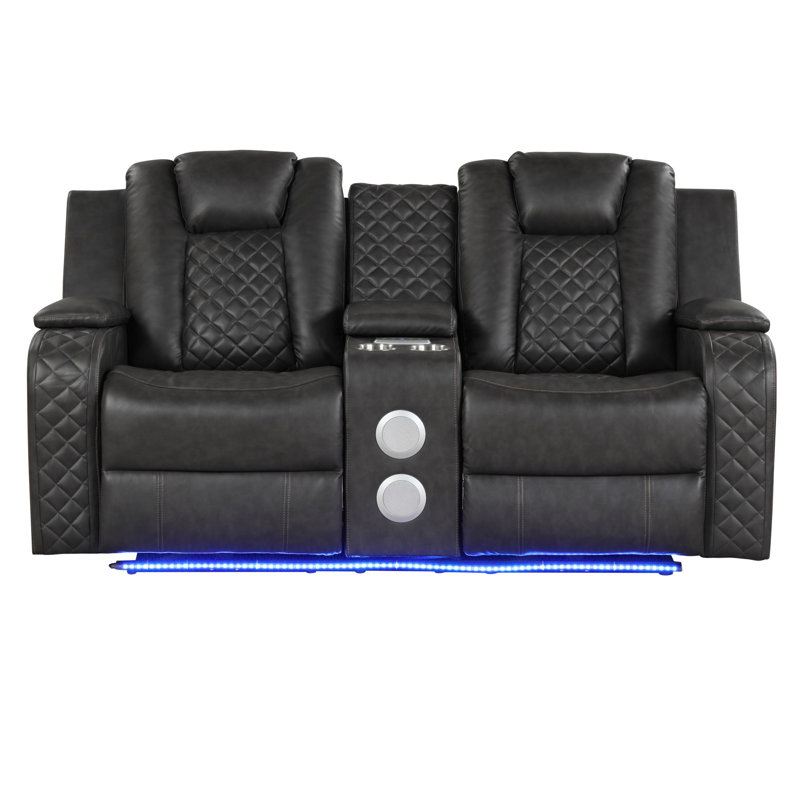 Senol 73'' Reclining Loveseat, Gray Faux Leather