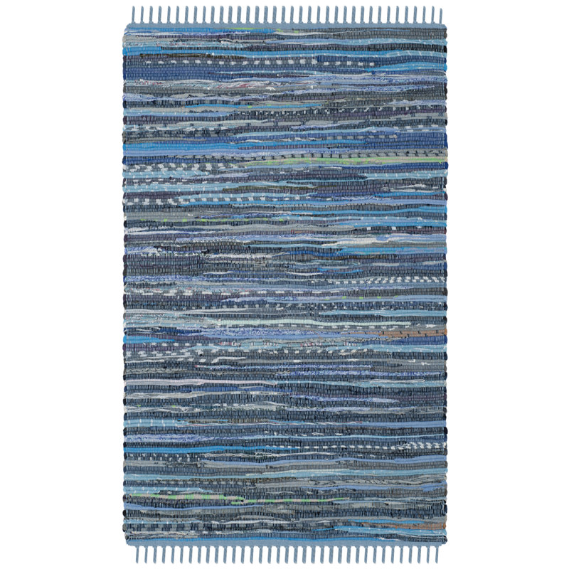 Tapis rayé en coton tissé à la main Burnette, Rectangle de 10 pi x 14 pi