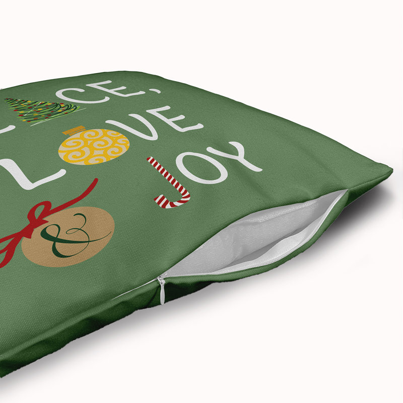 Peace Love Joy Accent Pillow with Insert, Green, 24" H x 24" W