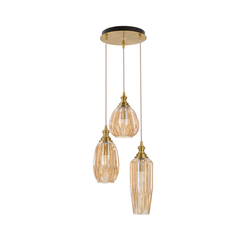 3 - Light Cluster Pendant, Brass, Champagne
