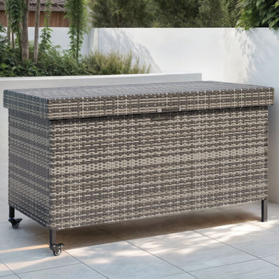 Edrosie Inc 63.00 " W 200 Gallons Water Resistant Wicker and Polyethylene Plastic Deck Box with Wheels