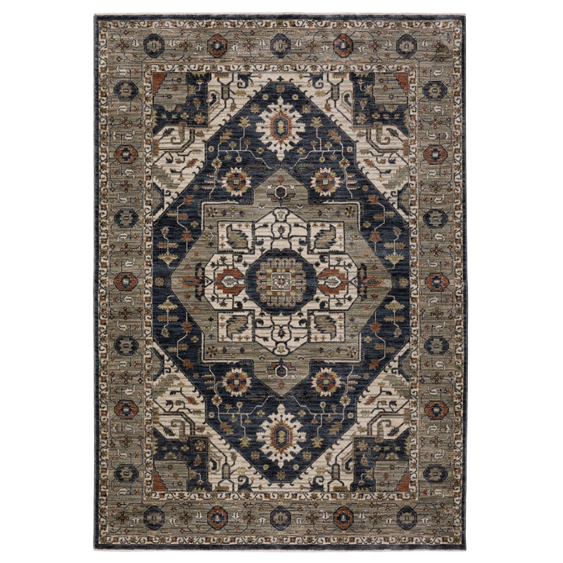 Caia Traditional Center Medallion Blue/ Grey Area Rug, Rectangle 5'3" x 7'9"