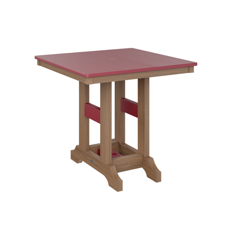 Garden Classic Outdoor Square Bar Table, 39.5" H x 33" W x 33" D, Antique Mahogany, Scarlet Red