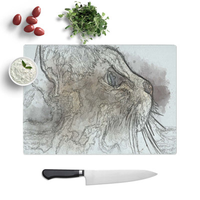 Tempered Glass Curious Cat Chopping Board