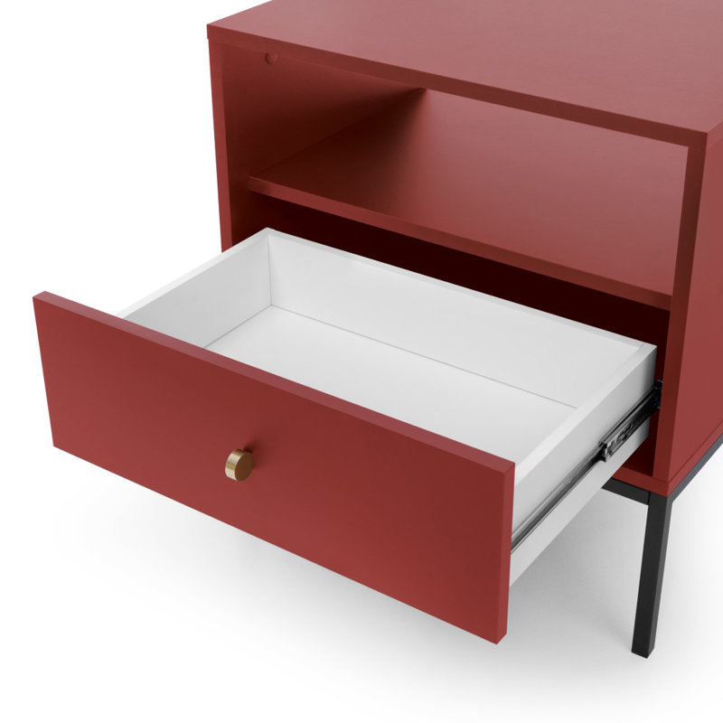 Craigarogan 53.6cm W Plywood / Laminate Board Bedside Table, Red/Brown