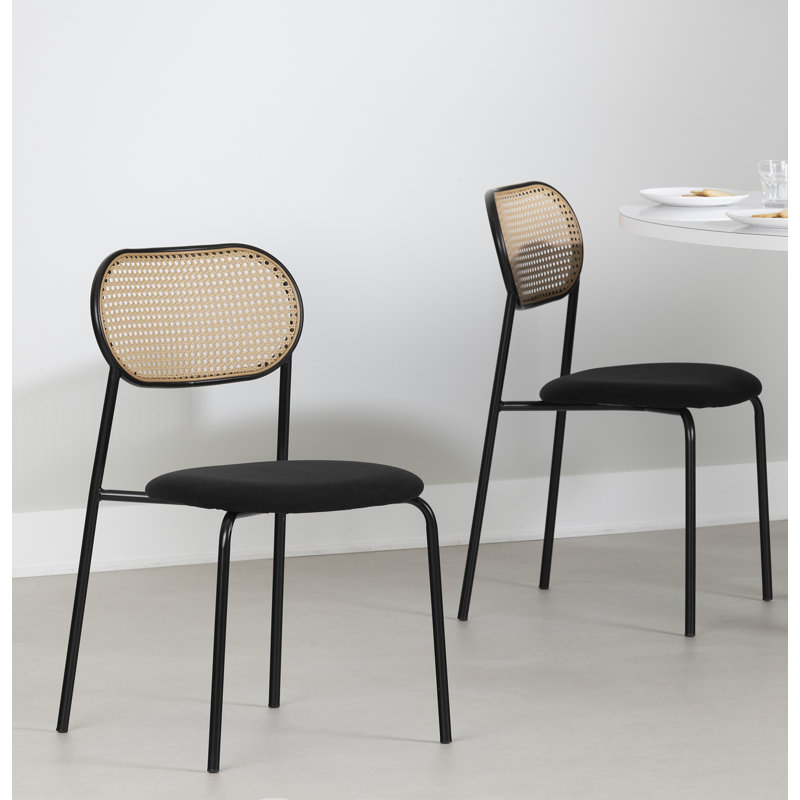 Black and Natural Rattan Cane Side Chair