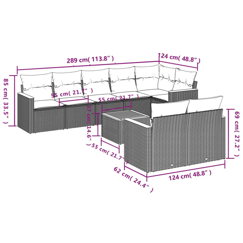 Ensemble de canapé de jardin Vidaxl gris