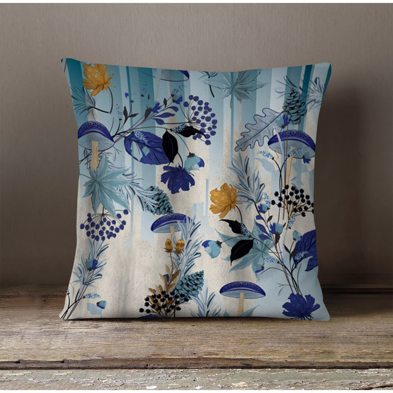 Throw Pillow With Insert, Blue Floral 2, 18"H x 18"W