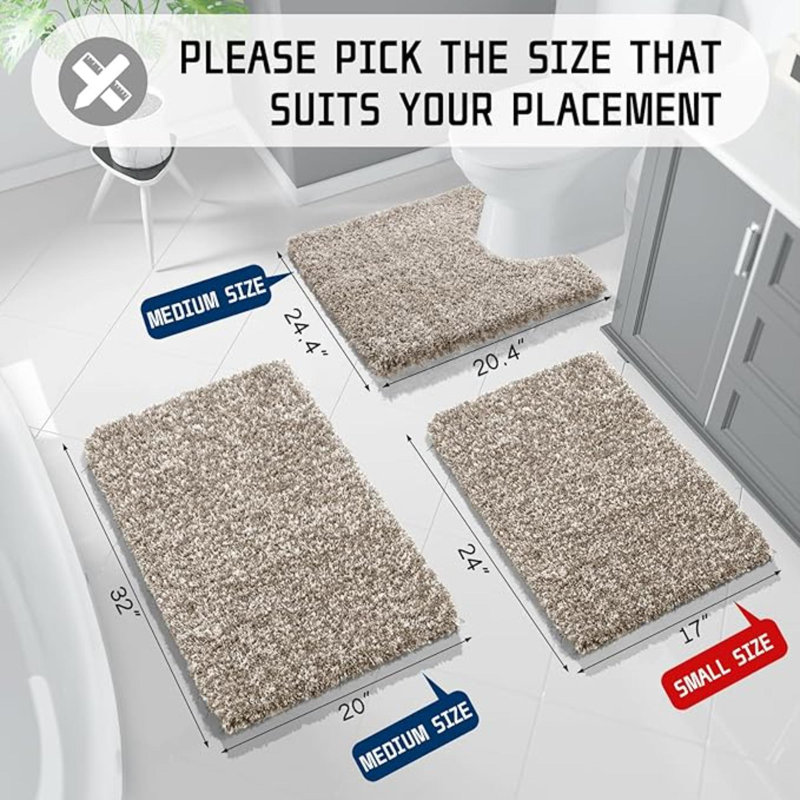 Tapis de bain pour salle de bain 32X20, tapis de bain ultra doux et absorbant l'eau, tapis de douche en peluche antidérapant à l'extérieur, tapis en microfibre pour salle de bain / plancher, lavable à la machine, blanc