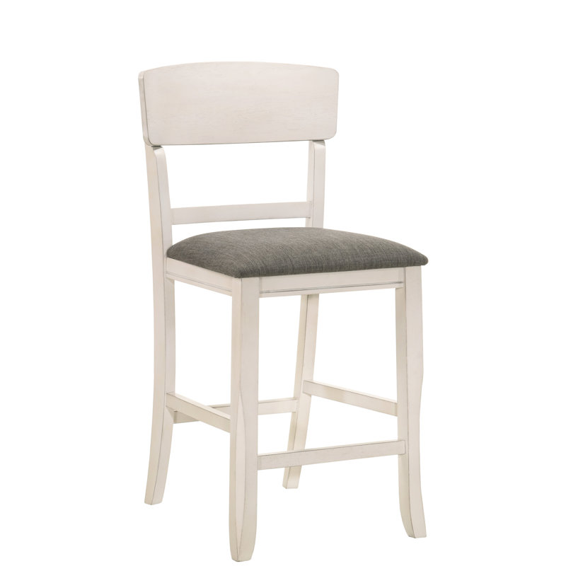 Tabouret de bar transitionnel à hauteur de comptoir 2 pièces, gris craie, dossier rembourré, courbe moderne pour les chaises rembourrées, pieds évasés, coussin