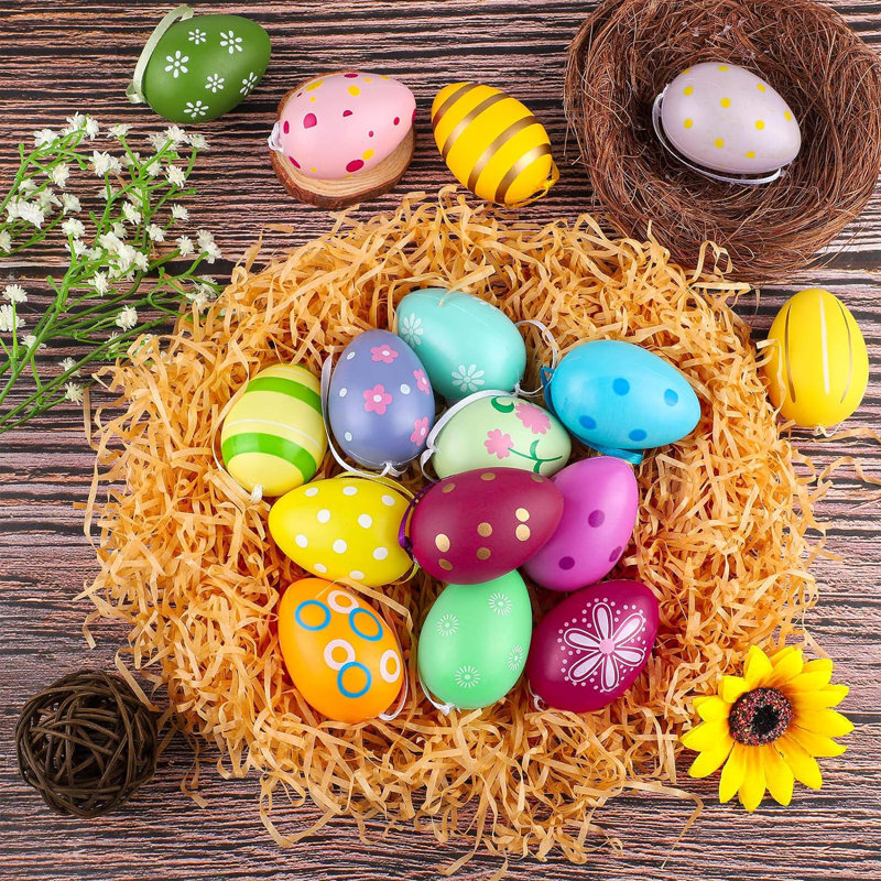24 Pieces Easter Hanging Eggs Colourful Plastic Easter Eggs Easter Hanging Ornaments Easter Decoration, Random Styles