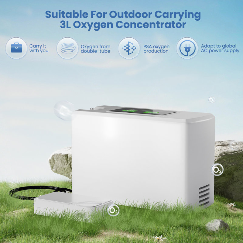 Oxygène portatif 3L - concentrateur à 33% avec sac et ensemble complet d'accessoires pour la maison / la voiture