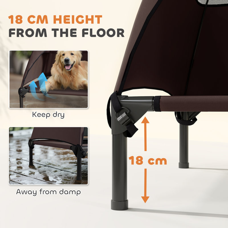Lit pour chien surélevé d'extérieur avec auvent, Brun