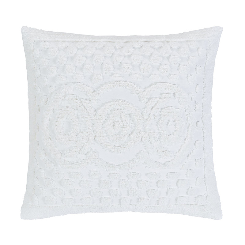 Taie décorative 100% coton Heirloom touffetée en chenille européenne, conception en médaillon, housse de coussin décorative douce et respirante, certifié OEKO-TEX, lavable à la machine, toutes saisons, 26 po x 26 po, blanc