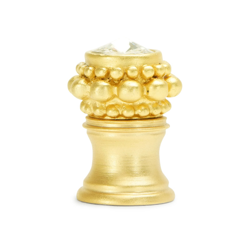 Caché petit bouton rond avec pied évasé avec un cristal Swarovski transparent mercure doré, Doré