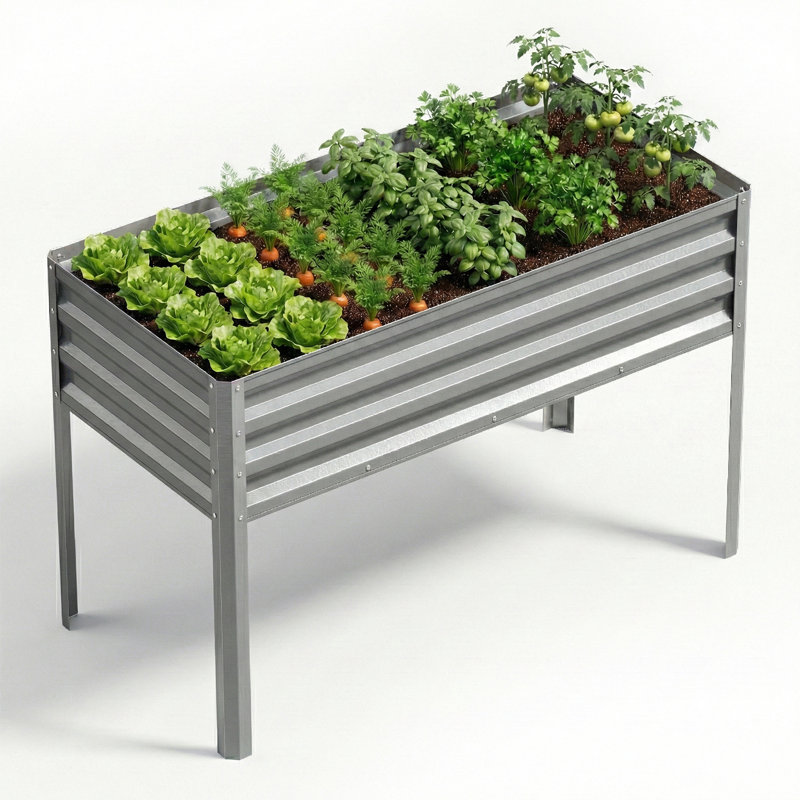 Oretha 31.5” Waist-High Outdoor Planter Box: Raised Galvanized Steel Garden Bed For Effortless Patio & Balcony Gardening