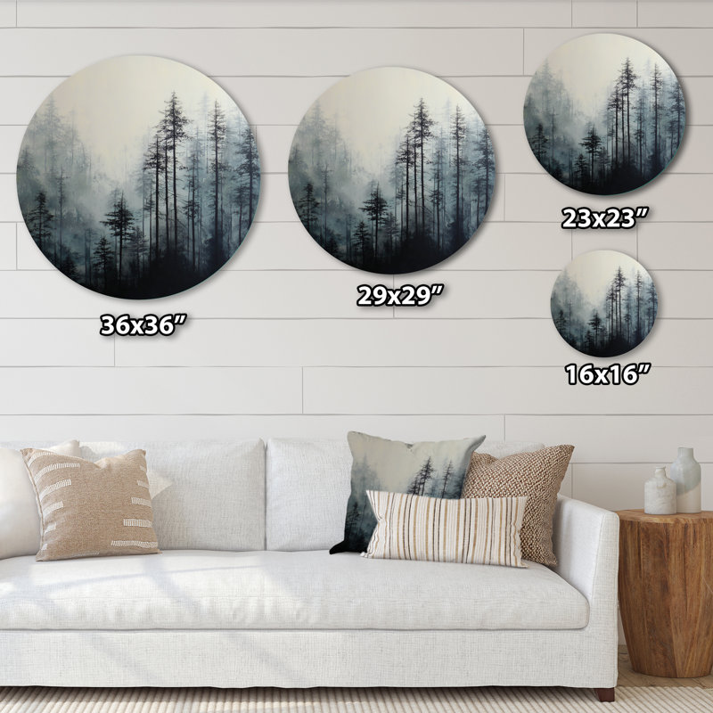 «Gray Winter Forest», art mural rond en métal, L 29 po x H 29 po