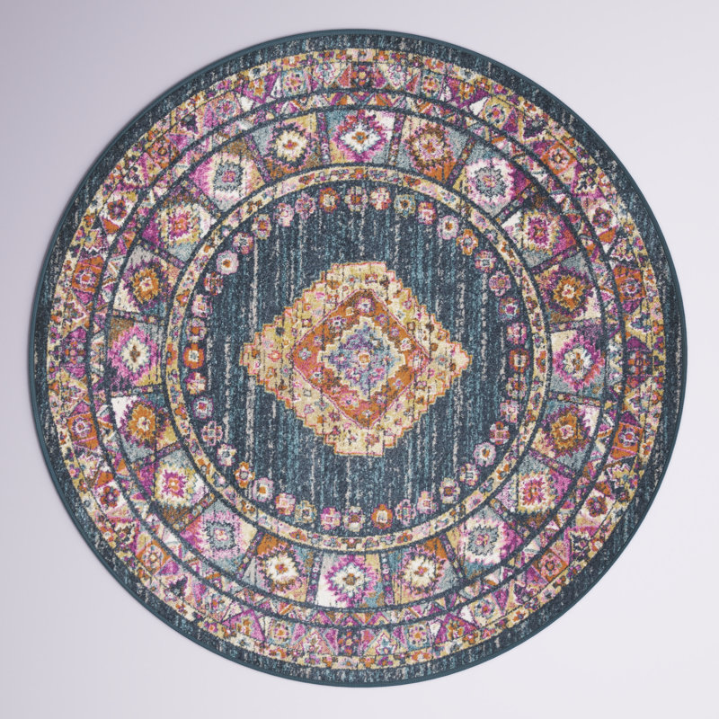 Tapis oriental Felty, Bleu, Rond 5 pi 1 po