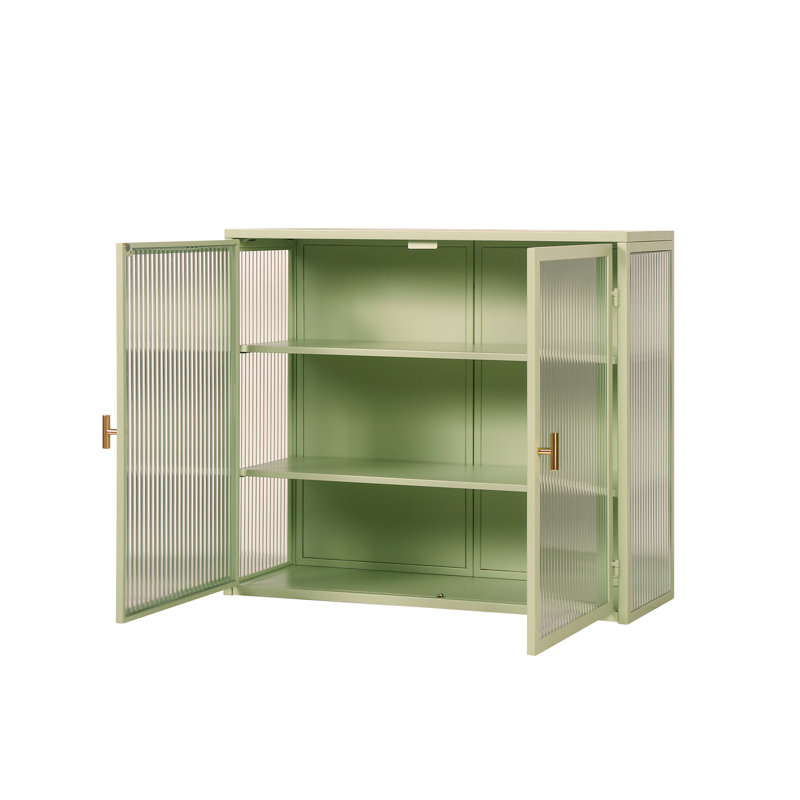 Armoire murale moderne 27,56 po à deux portes avec rangement à trois niveaux, vert menthe