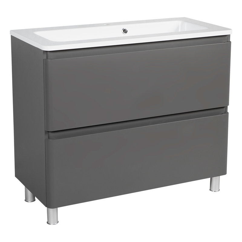 Juaita 27.3'' Single Bathroom Vanity with Ceramic Top with Mirror, Grey Matt