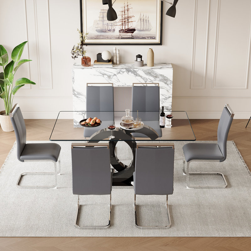 Ensemble de table de salle à manger 7 pièces 7 pièces, Argent / gris foncé