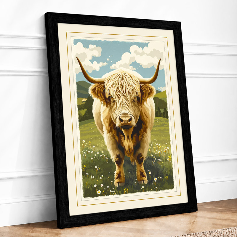 Highland Cattle In Bloom Rustic - Print, Black, A3 - 42.0 x 29.7 cm