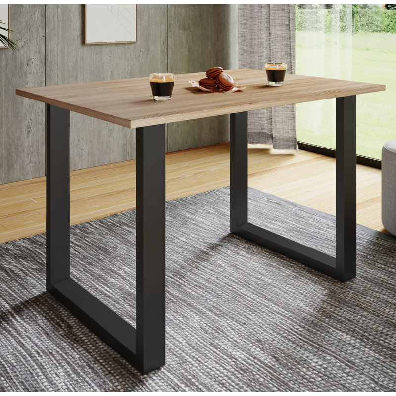 Alexious Metal Base Dining Table, Natural brown, 76cm H x 110cm W x 80cm D, Black