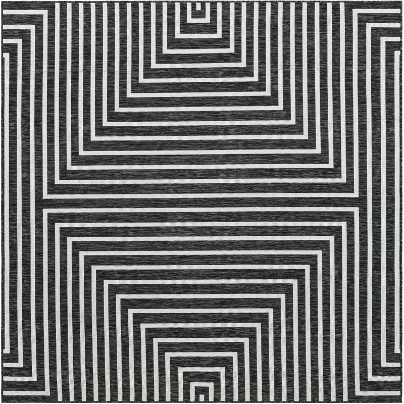 Tapis contemporain noir et blanc Odawa, Carré 7 pi 10 po