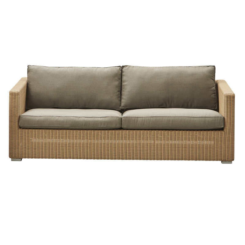 Chester 77.6'' Wide Outdoor Wicker Patio Sofa with Cushions, Taupe, Natural