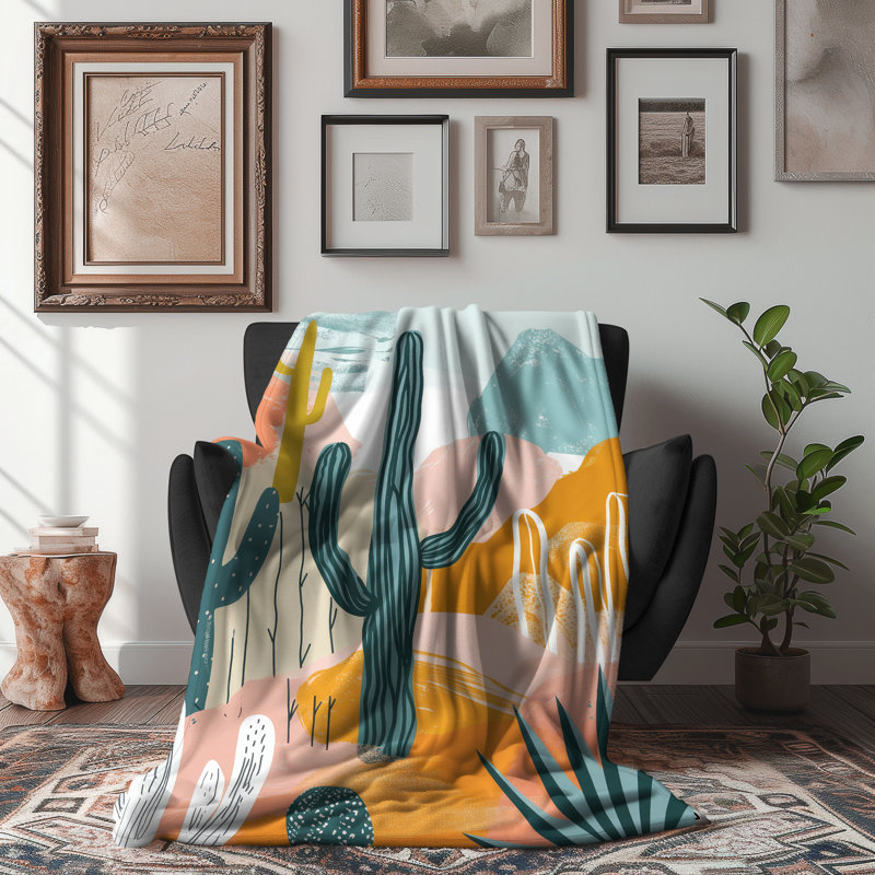 Boho Desert Whispers - couverture sherpa de qualité supérieure 1 pièce - reproduction d'art luxueuse, Lit simple