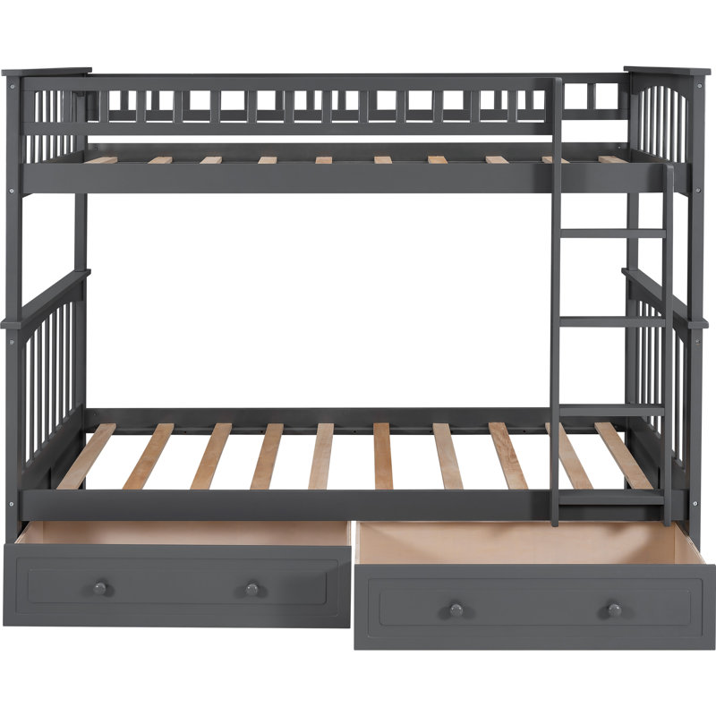 Brianca Kids Bunk Bed with Drawers, Gray, Twin Over Twin