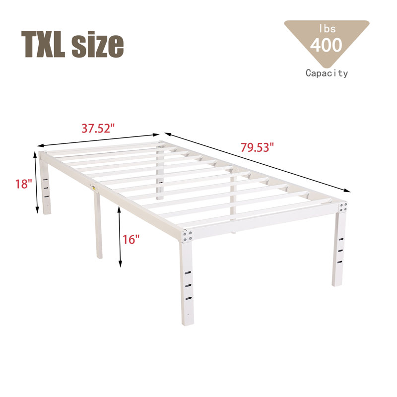 Structure de lit en acier 18 po, Simple extra long, Blanc