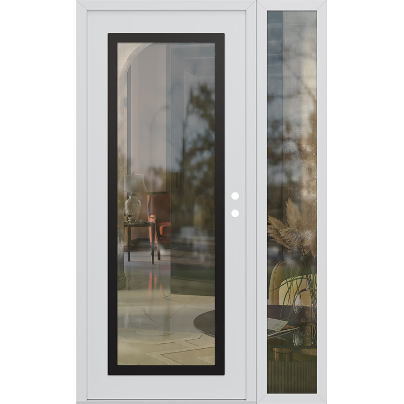 Panneau d'entrée blanc en acier blanc clouté blanc / blanc avec porte d'entrée latérale Sidelite, L 49,25 po x H 81,69 po