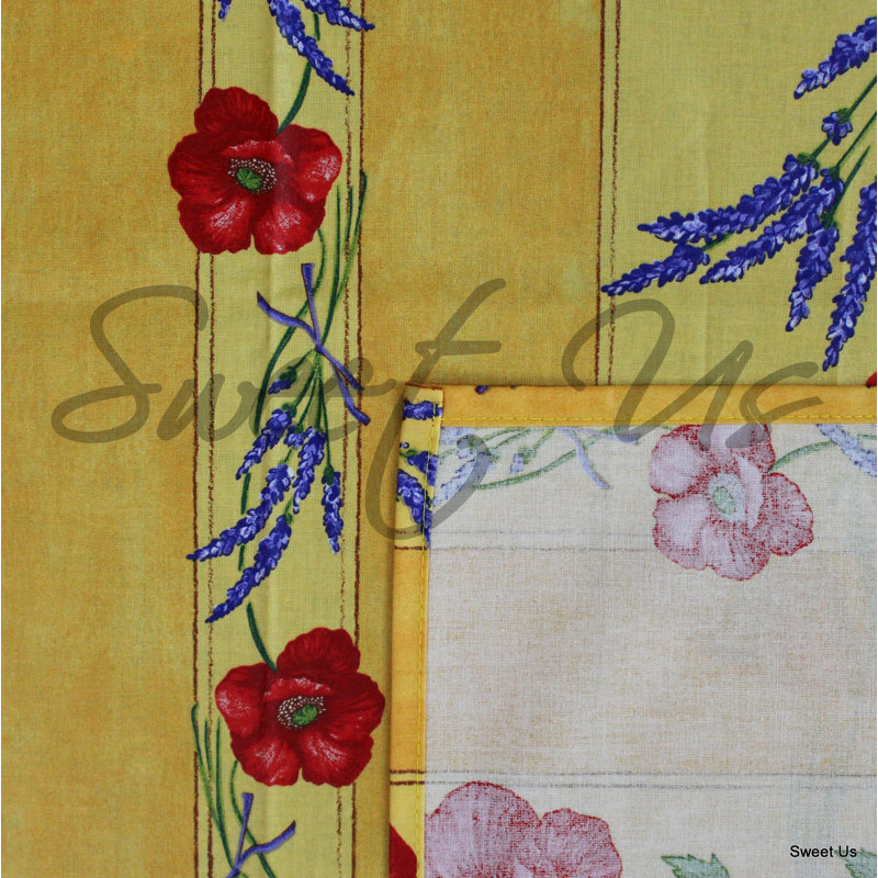 Wipeable Stain Resistant Acrylic Coated Cotton French Provencal Poppy Floral Tablecloth, 78" x 60", Yellow
