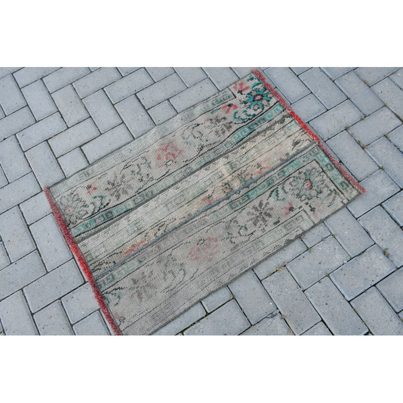 Small Vintage Turkish Oushak Rug in Beige Ideal for Office or Bathroom with Bohemian Gift Appeal